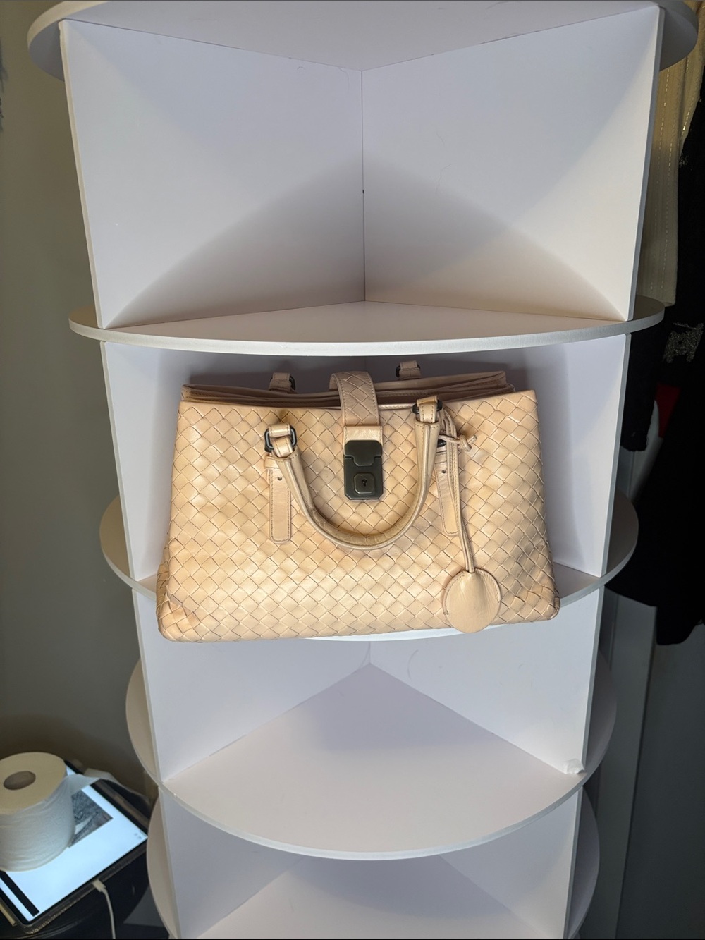 Bottega Venita blush pink Roma Tote with gunmetal hardwear in woven Napa leather